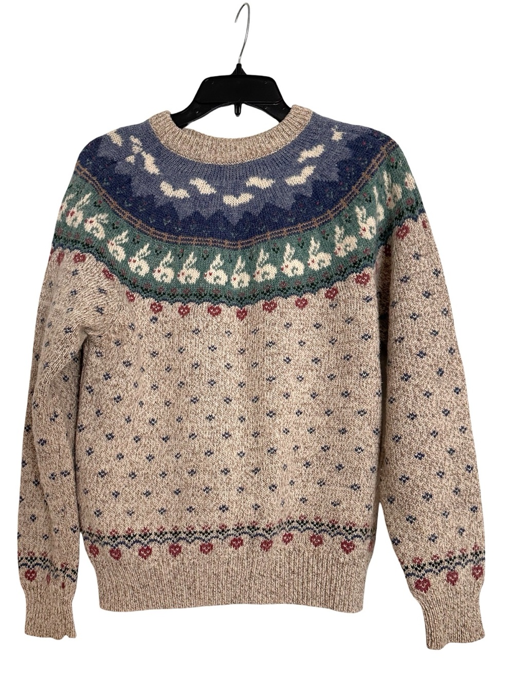 Eddie Bauer Vintage Wool Blend Knit Pullover Sweater with Bunny & Cloud Motif - Picture 3 of 7
